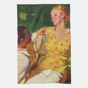 Vintage-Sport Tennis, Liebe und Romantik Geschirrtuch