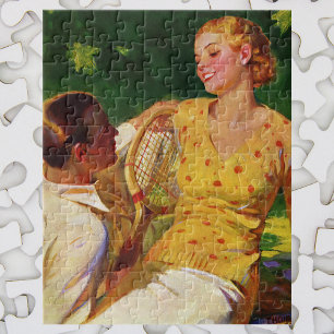 Vintage-Sport Tennis, Liebe und Romantik Puzzle