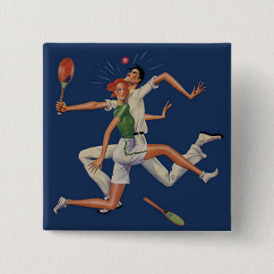 Vintage-Sport, Tennisspieler krachen mit Schlägern Button