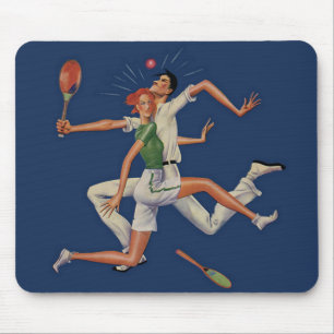 Vintage-Sport, Tennisspieler krachen mit Schlägern Mousepad