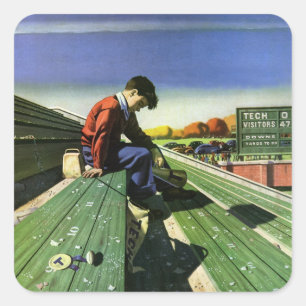 Vintage-Sport, trauriger Fußballfan mit Megaphon Quadratischer Aufkleber