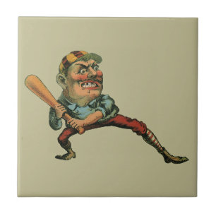 Vintage-Sport, wütender Baseballspieler-Schlagmann Fliese