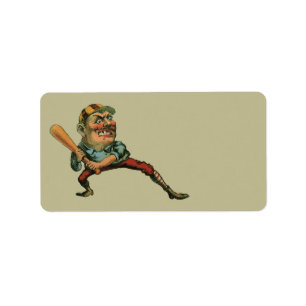 Vintage Sportarten, Angry Baseball Player Batter Adressaufkleber