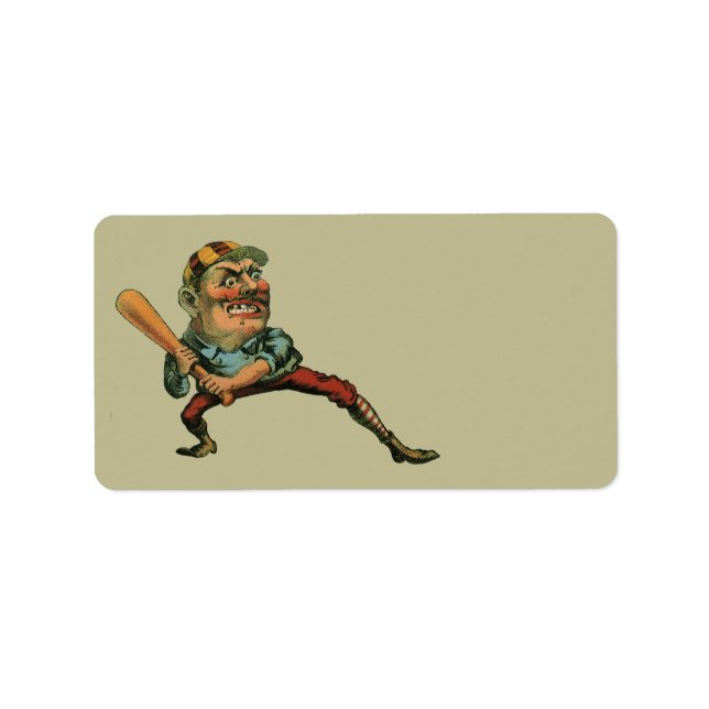 Vintage Sportarten, Angry Baseball Player Batter Adressaufkleber (Vorne)