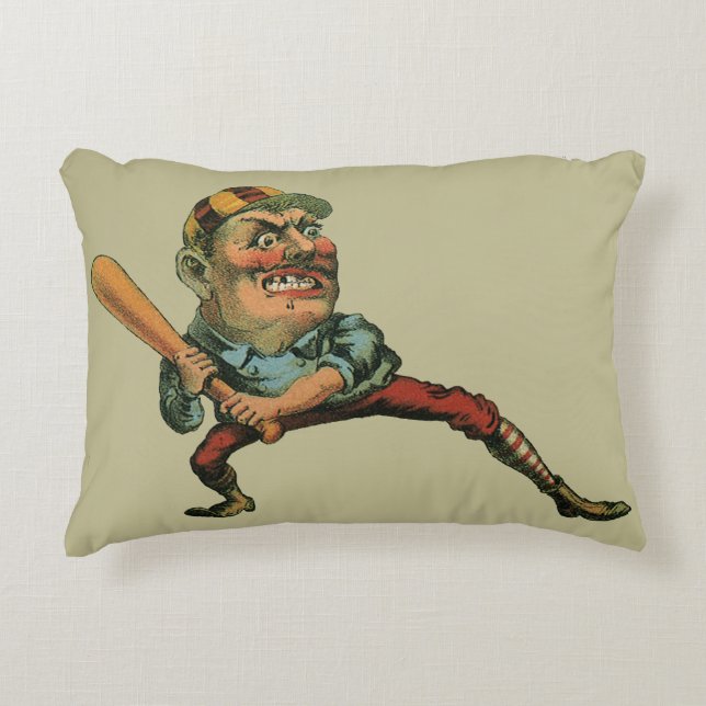 Vintage Sportarten, Angry Baseball Player Batter Dekokissen (Vorderseite)