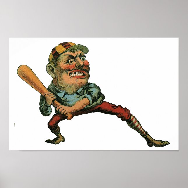Vintage Sportarten, Angry Baseball Player Batter Poster (Vorne)