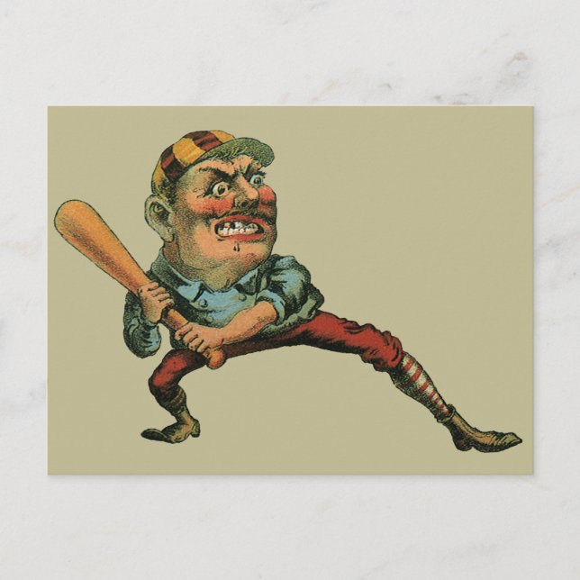 Vintage Sportarten, Angry Baseball Player Batter Postkarte (Vorderseite)