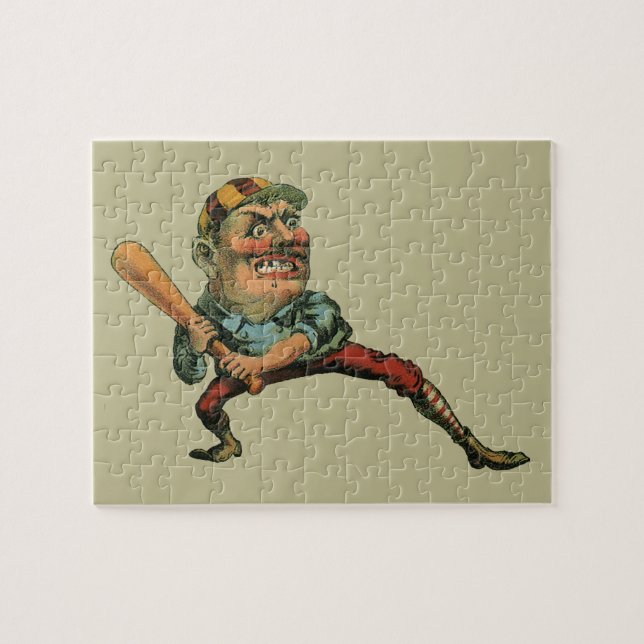 Vintage Sportarten, Angry Baseball Player Batter Puzzle (Horizontal)