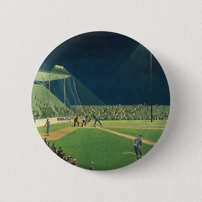 Vintage Sportarten, Baseballspiel nachts Button (Vorderseite)