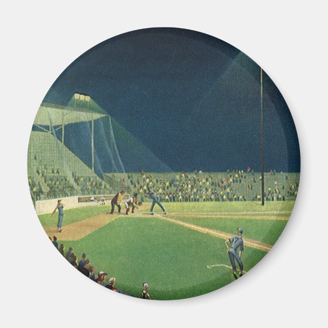 Vintage Sportarten, Baseballspiel nachts Magnet (Vorne)