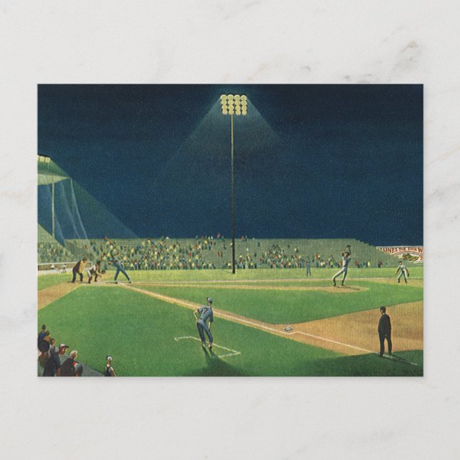 Vintage Sportarten, Baseballspiel nachts Postkarte (Vorderseite)