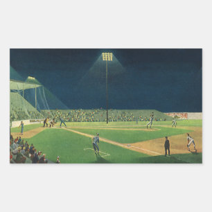 Vintage Sportarten, Baseballspiel nachts Rechteckiger Aufkleber
