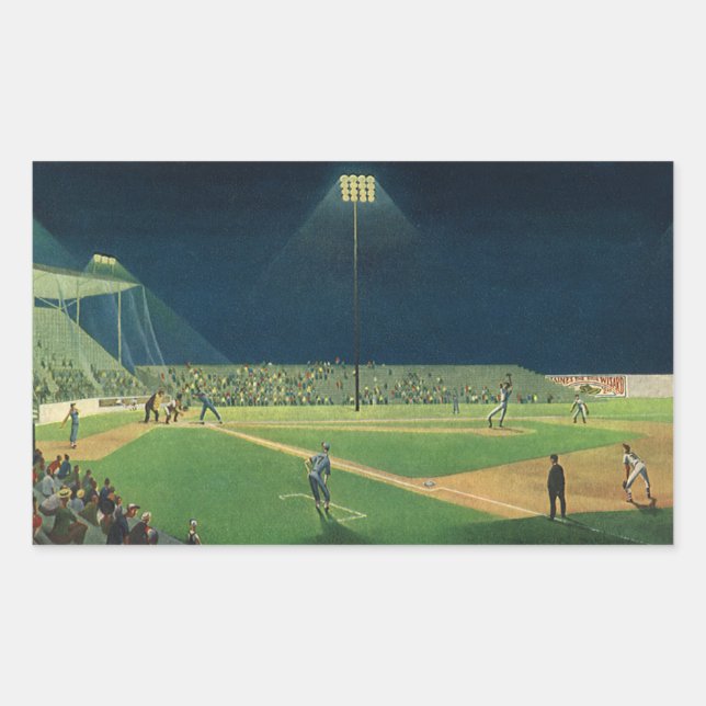 Vintage Sportarten, Baseballspiel nachts Rechteckiger Aufkleber (Vorderseite)