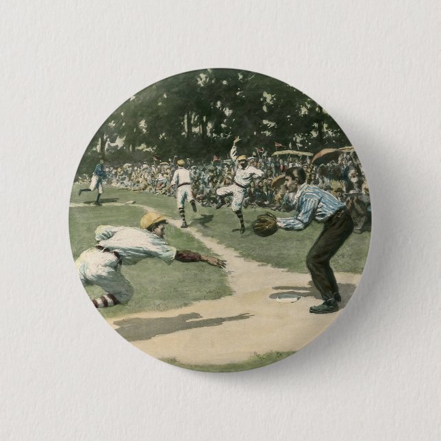 Vintage Sportarten, Baseballspieler, der in Zuhaus Button (Vorderseite)