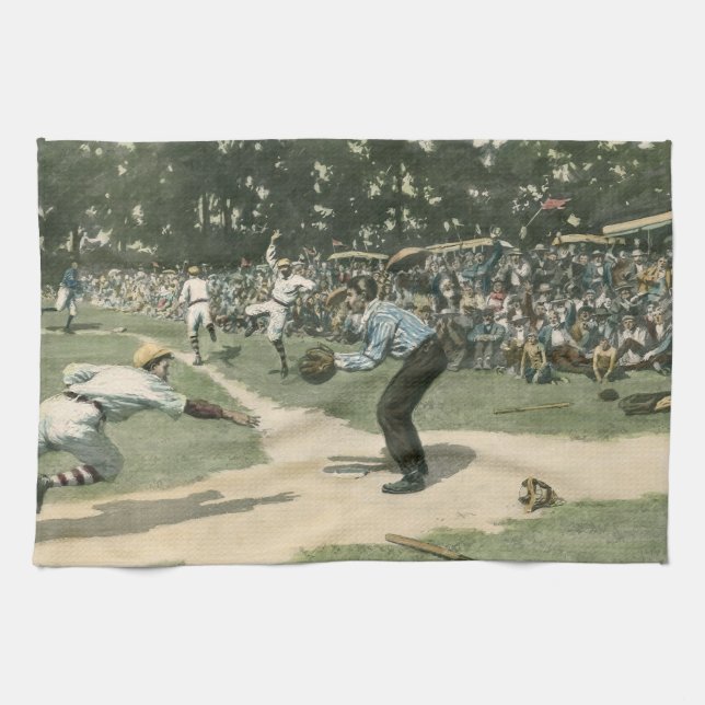Vintage Sportarten, Baseballspieler, der in Zuhaus Geschirrtuch (Horizontal)