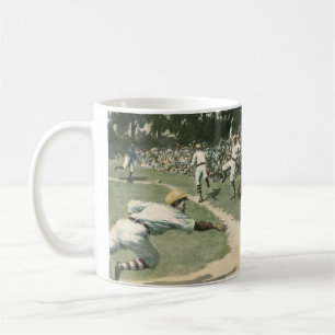 Vintage Sportarten, Baseballspieler, der in Zuhaus Kaffeetasse