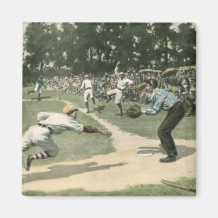 Vintage Sportarten, Baseballspieler, der in Zuhaus Magnet