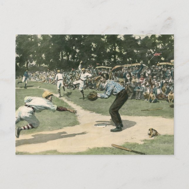 Vintage Sportarten, Baseballspieler, der in Zuhaus Postkarte (Vorderseite)
