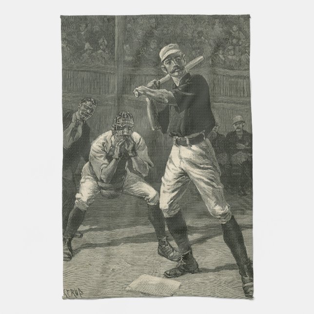 Vintage Sportarten, Baseballspieler von Thulstrup Geschirrtuch (Vertikal)