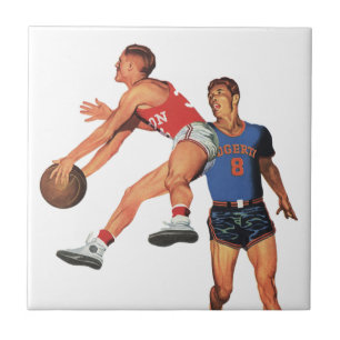 Vintage Sportarten, Basketball-Spieler im Spiel Fliese