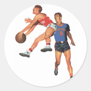 Vintage Sportarten, Basketball-Spieler im Spiel Runder Aufkleber