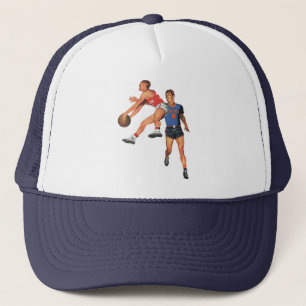 Vintage Sportarten, Basketball-Spieler im Spiel Truckerkappe