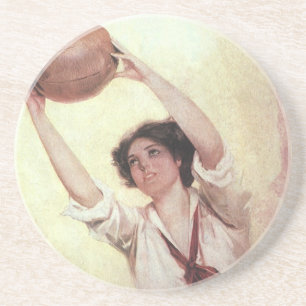 Vintage Sportarten, Basketballspielerin mit Ball Getränkeuntersetzer
