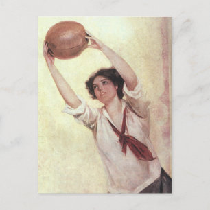 Vintage Sportarten, Basketballspielerin mit Ball Postkarte