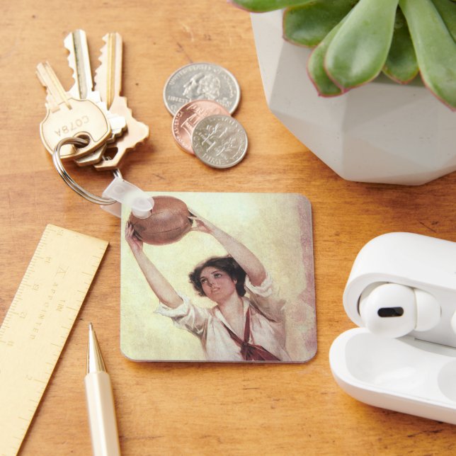 Vintage Sportarten, Basketballspielerin mit Ball Schlüsselanhänger (Schreibtisch)