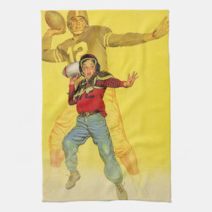 Vintage Sportarten, Junge als zukünftiger Football Geschirrtuch
