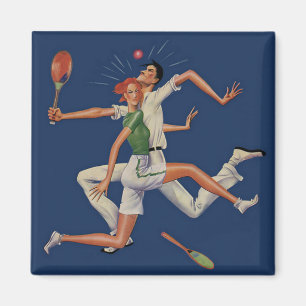 Vintage Sportarten, Tennisspieler brechen mit Rack Magnet