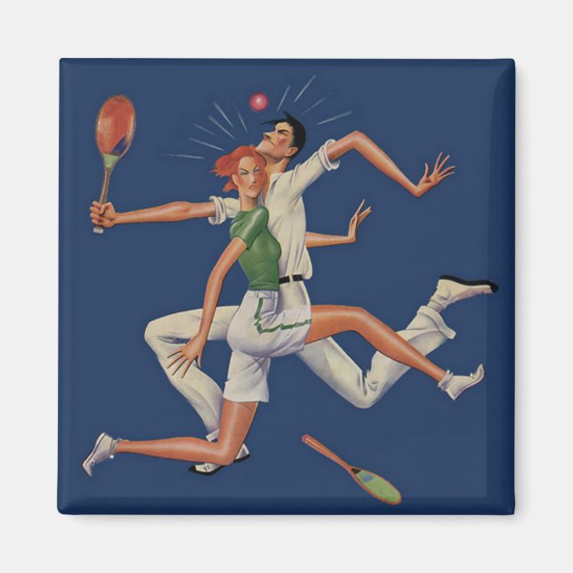 Vintage Sportarten, Tennisspieler brechen mit Rack Magnet (Vorne)