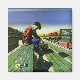 Vintage Sportarten, trauriger Fußballfan mit Megap Magnet