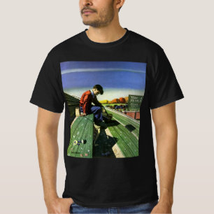 Vintage Sportarten, trauriger Fußballfan mit Megap T-Shirt