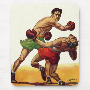 Vintage Sportboxen, Boxer in einem Kampf Mousepad