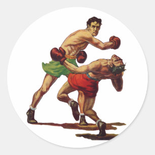 Vintage-Sportboxen, Boxer in einem Kampf Runder Aufkleber