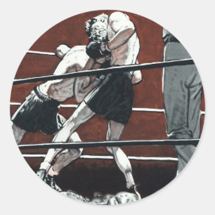 Vintage-Sportboxen, Boxer kämpfen im Ring Runder Aufkleber
