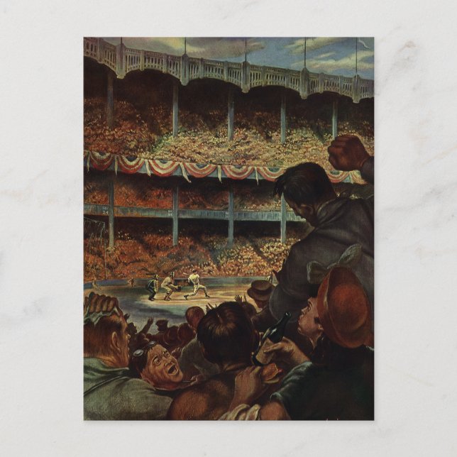 Vintage Sportfans im Baseballstadion Postkarte (Vorderseite)
