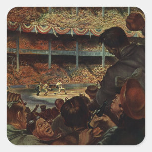 Vintage-Sportfans in einem Baseballstadion Quadratischer Aufkleber