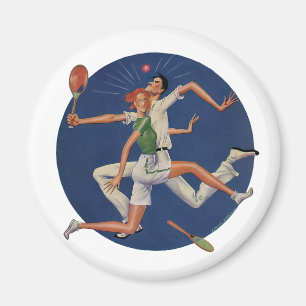 Vintage-Sportler: Tennisspieler krachen mit Schläg Magnet