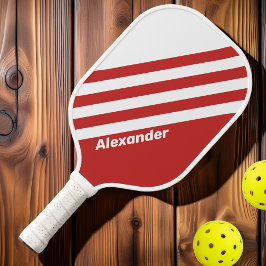 Vintage Sportrotes Streifen mit Namen Pickleball Schläger
