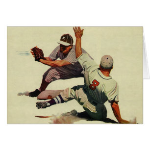Vintage Sports Baseball, Player Sliding into Home