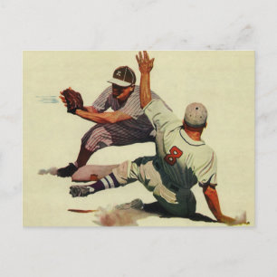 Vintage Sports Baseball, Player Sliding into Home Postkarte