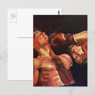 Vintage Sports Boxing, Boxers Punching Fight Postkarte