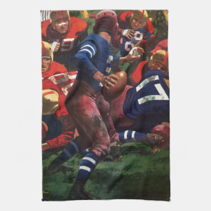 Vintage-Sportsfußballspieler Quarterback im Spiel Geschirrtuch