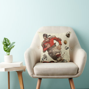 Vintage-Sportsfußballspieler und Bulldoggen-Maskot Kissen