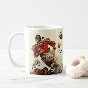Vintage-Sportsfußballspieler und Bulldoggen-Maskot Tasse