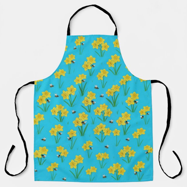 Vintage Spring Daffodils & Bumblebees Floral Apron Schürze (Vorderseite)