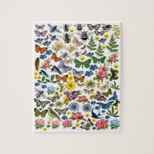 Vintage Spring Flower Foliage Butterflies Garden Puzzle