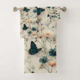 Vintage Spring Flowers and Butterflies Badhandtuch Set